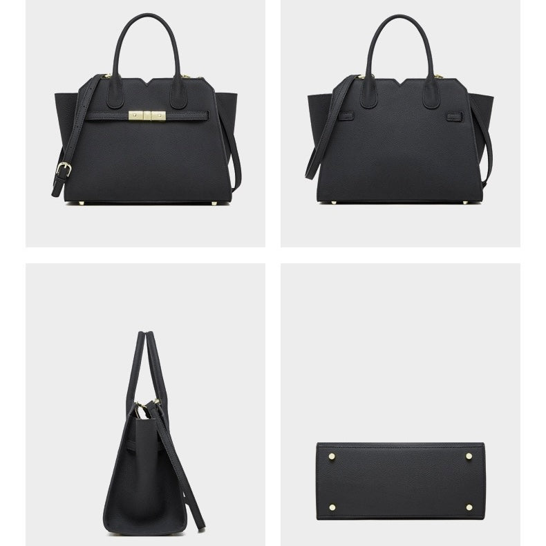 Classic Structured Leather Tote Bag with Gold Hardware