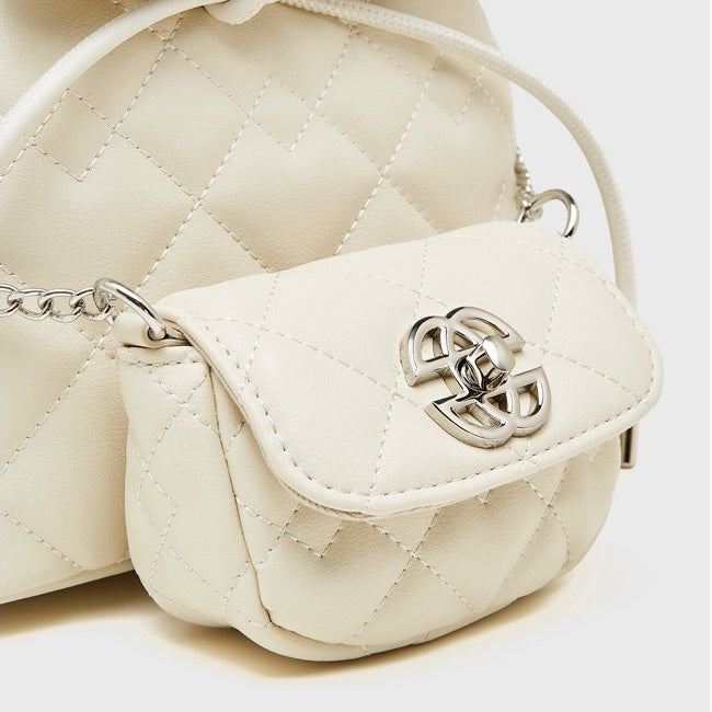 Chic Diamond-Quilted Genuine Leather Mini Backpack with Detachable Pouch