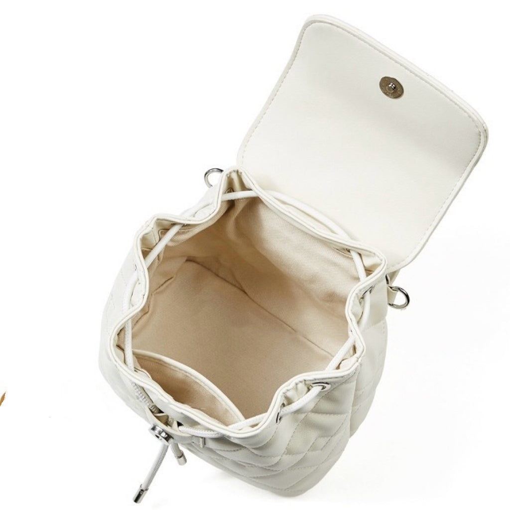 Chic Diamond-Quilted Genuine Leather Mini Backpack with Detachable Pouch