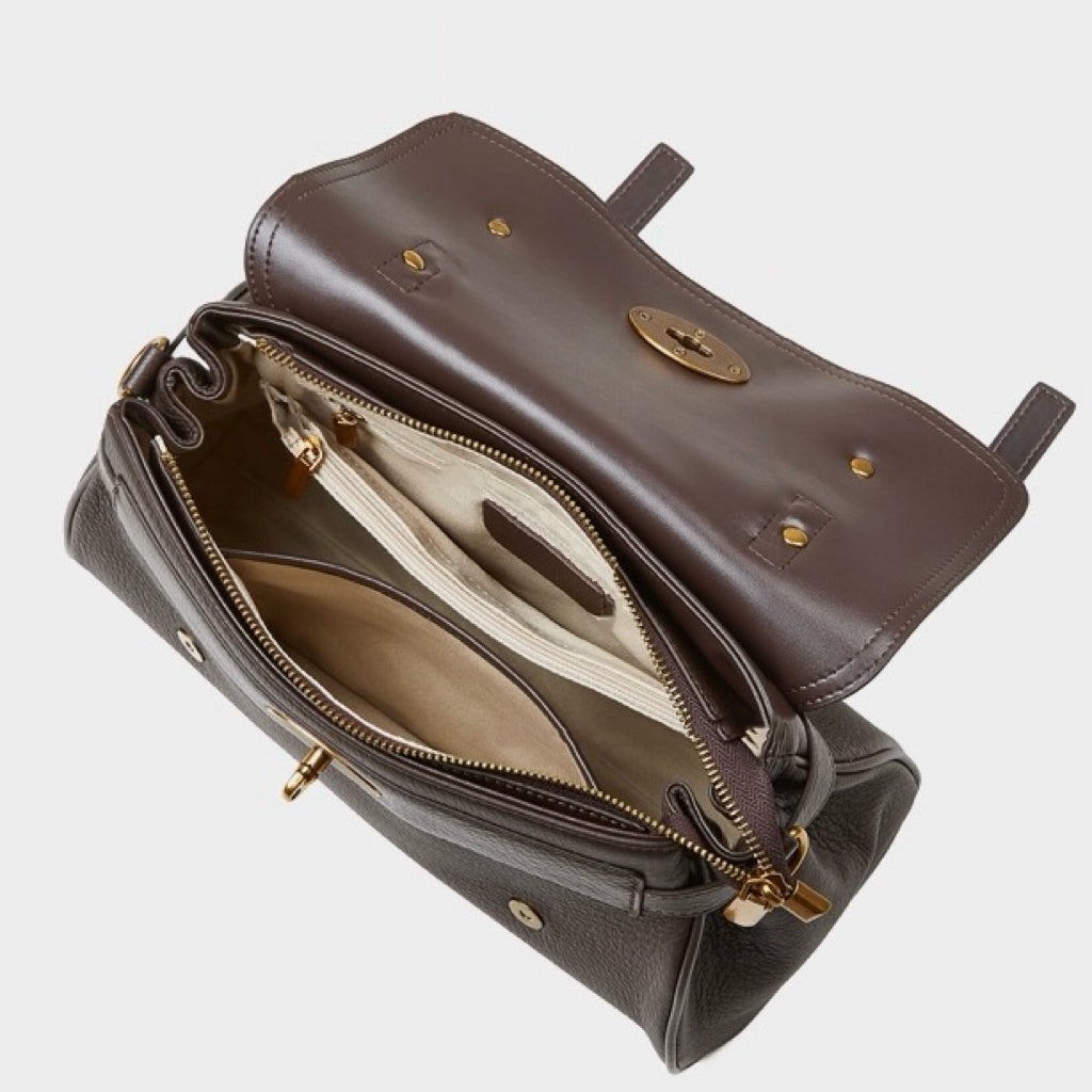 Classic Buckle-Detail Leather Satchel with Braided Handle