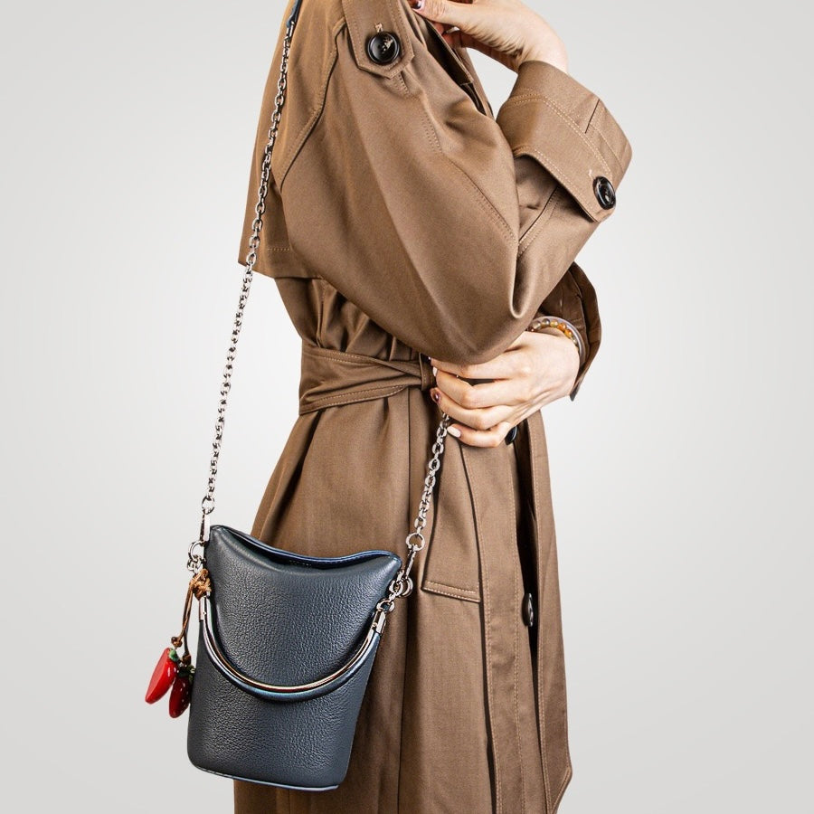 Genuine Leather Mini Bucket Phone Crossbody Handbag