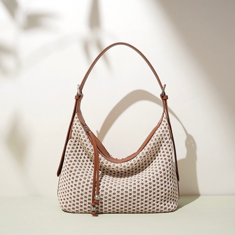 Braided Retro Straw Woven Versatile Large Capacity Dumpling Shoulder Bag
