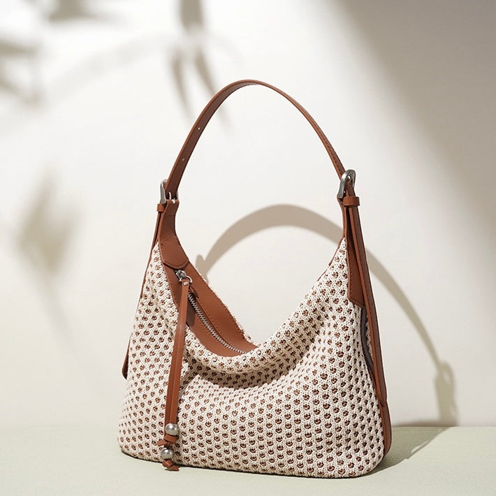 Braided Retro Straw Woven Versatile Large Capacity Dumpling Shoulder Bag