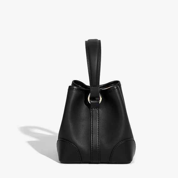 Genuine Leather Premium Lock Mini Bucket Handbag Crossbody Bag for Women