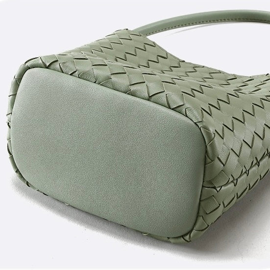 Handmade Women's Genuine Sheepskin Retro Woven Bucket Bag