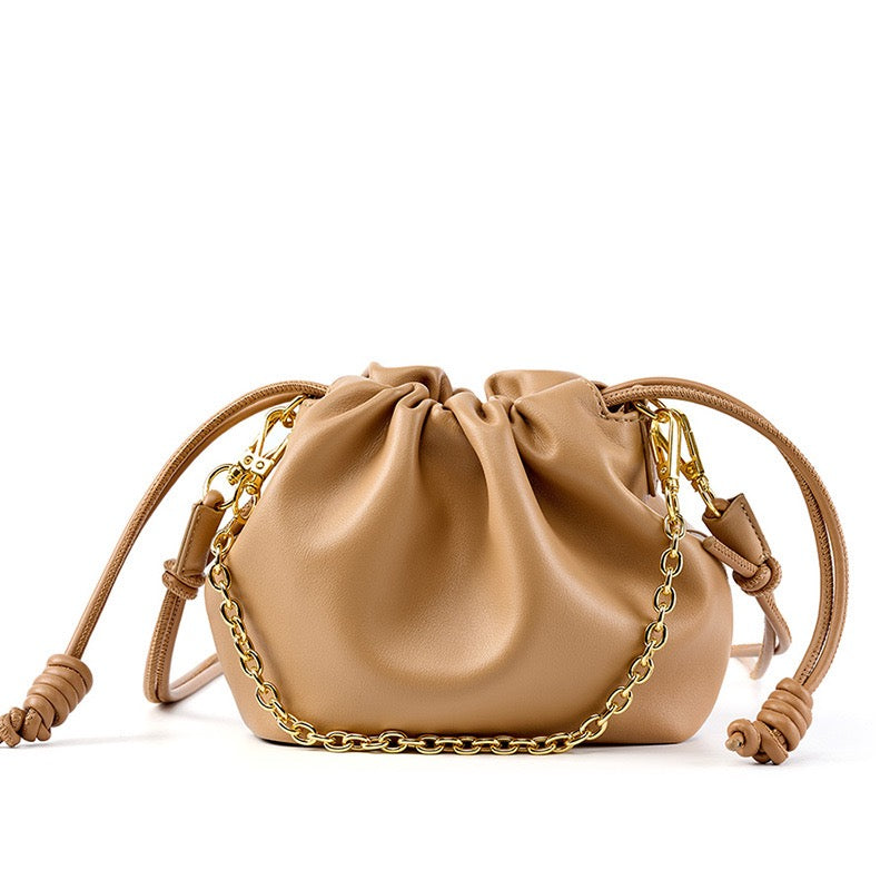 Chic Women's Genuine Leather Cloud Bag with Detachable Chain