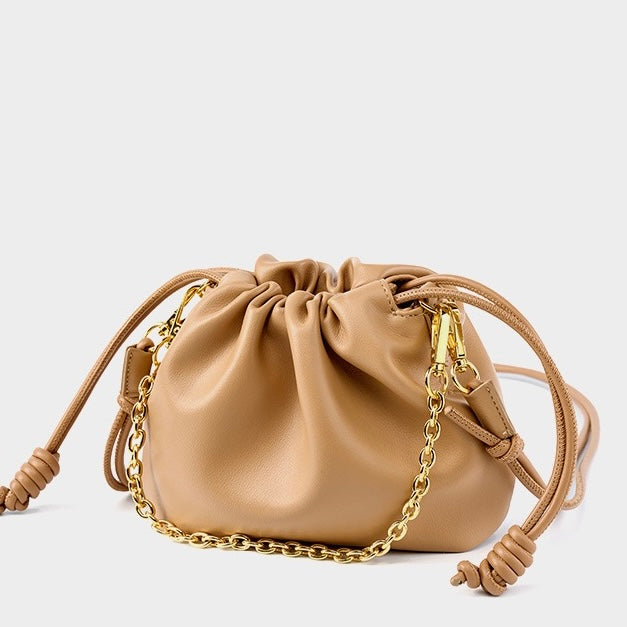 Chic Women's Genuine Leather Cloud Bag with Detachable Chain
