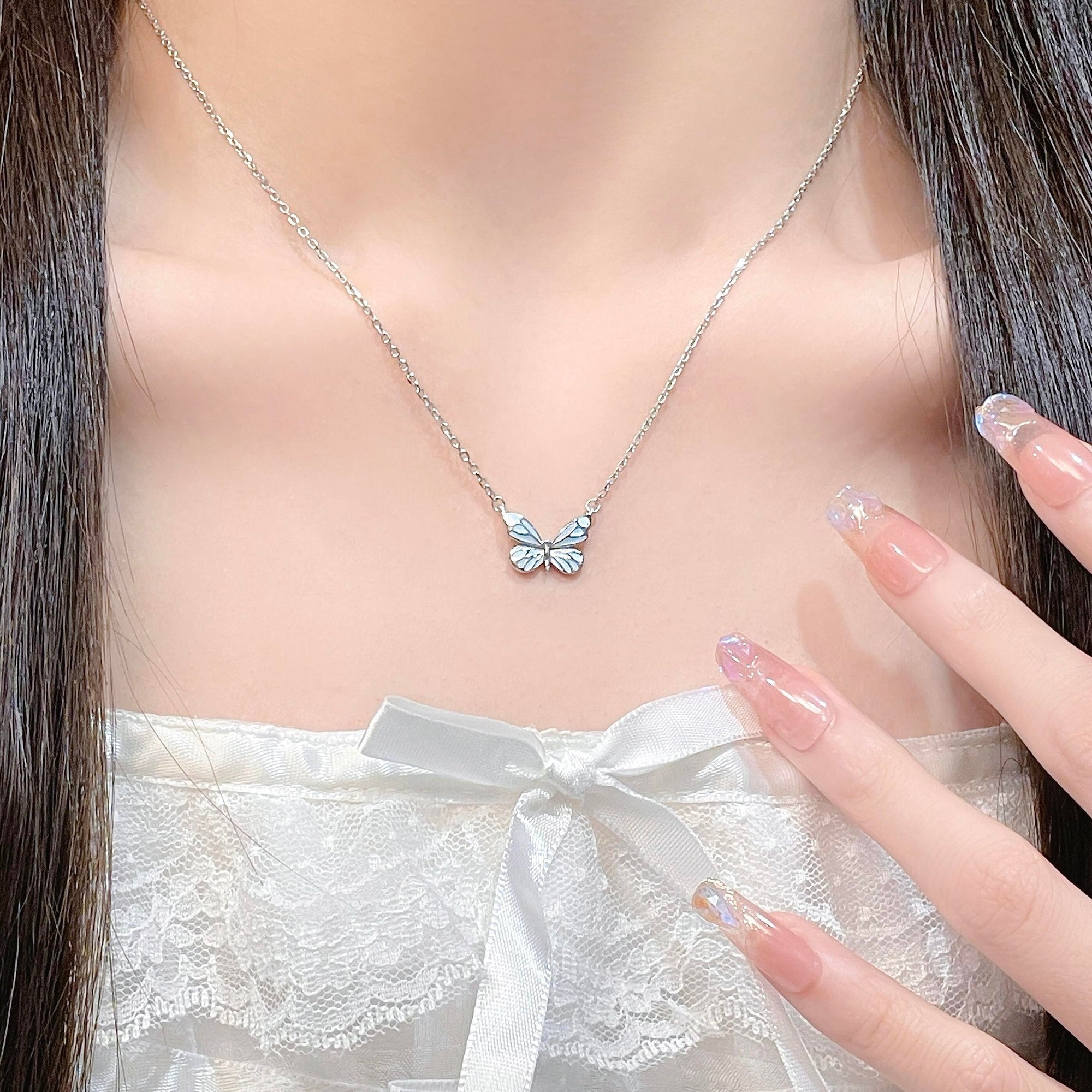 Luminous Dream Blue Butterfly Necklace