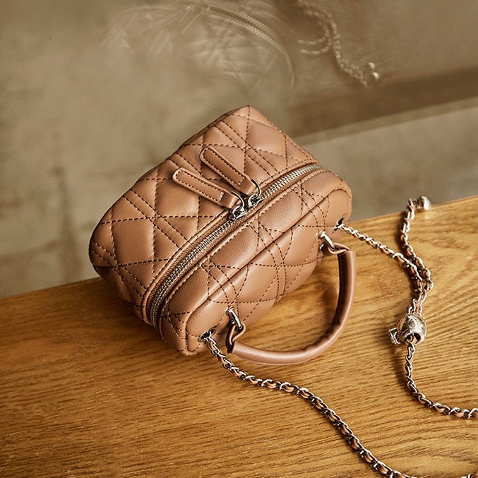 Exquisite Women's Genuine Leather Mini Bag with Gold Ball Chain