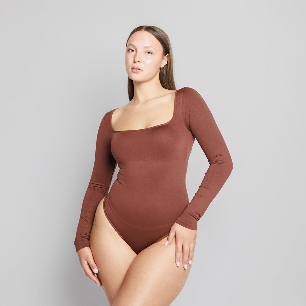 Giulia Square Neck Long Sleeve Thong Bodysuit