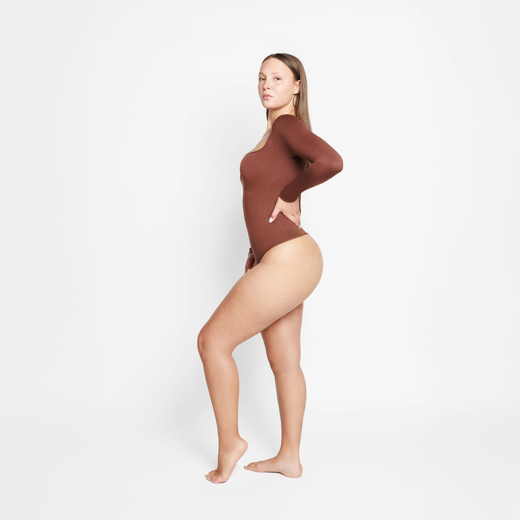 Giulia Square Neck Long Sleeve Thong Bodysuit