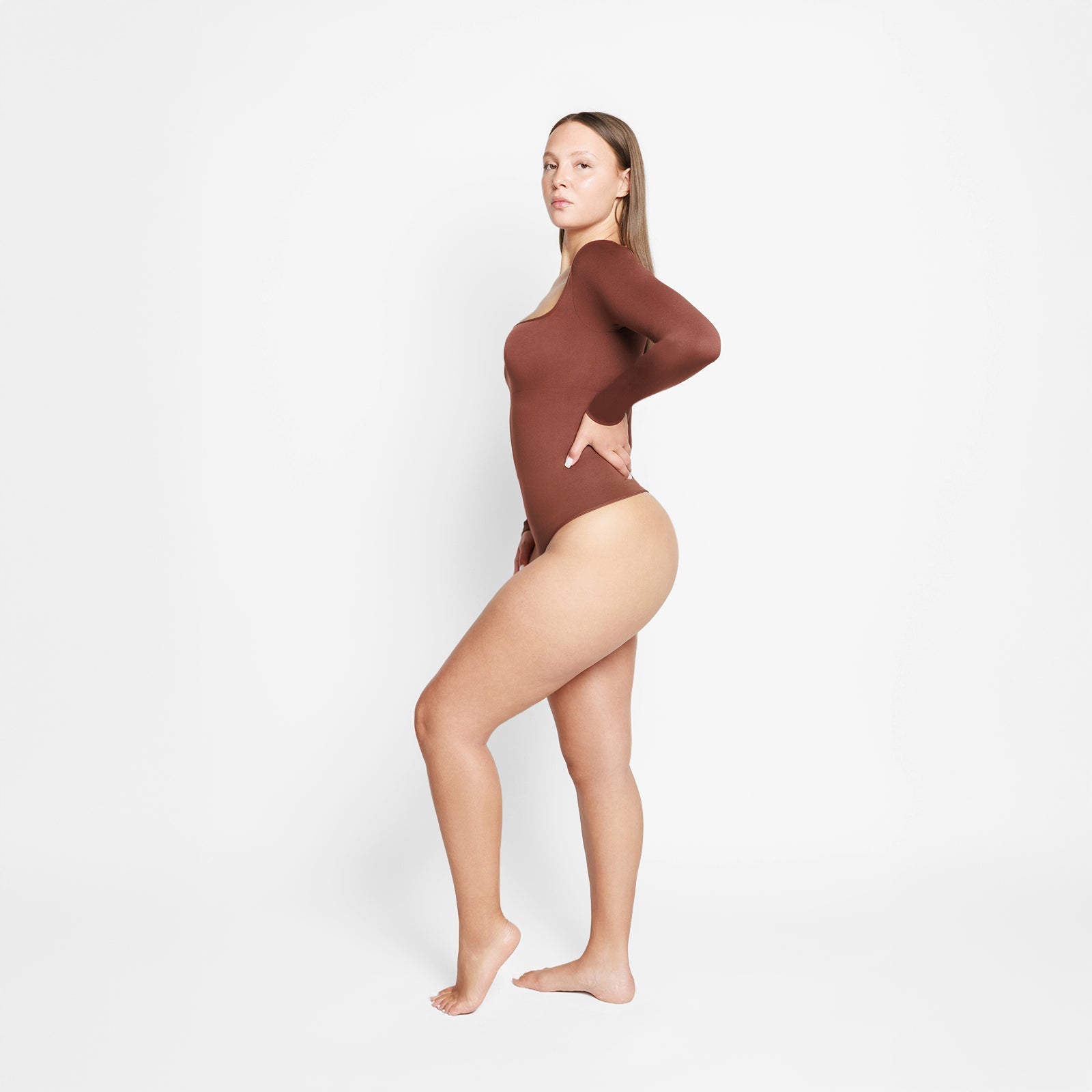 Giulia Square Neck Long Sleeve Thong Bodysuit
