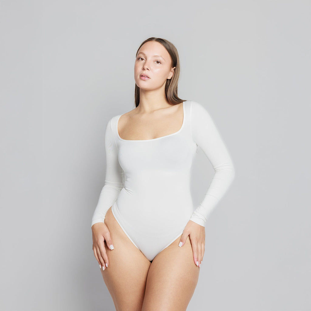 Giulia Square Neck Long Sleeve Thong Bodysuit