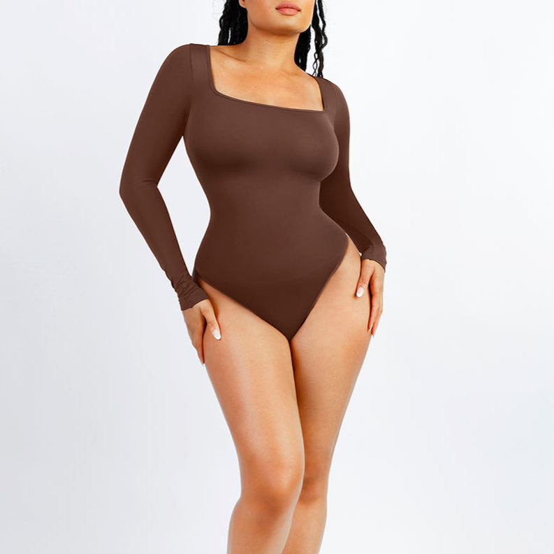 Giulia Square Neck Long Sleeve Thong Bodysuit