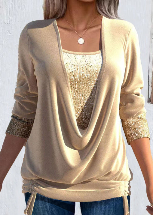 Blusa con Dettagli Luminosi e Scollo Drappeggiato