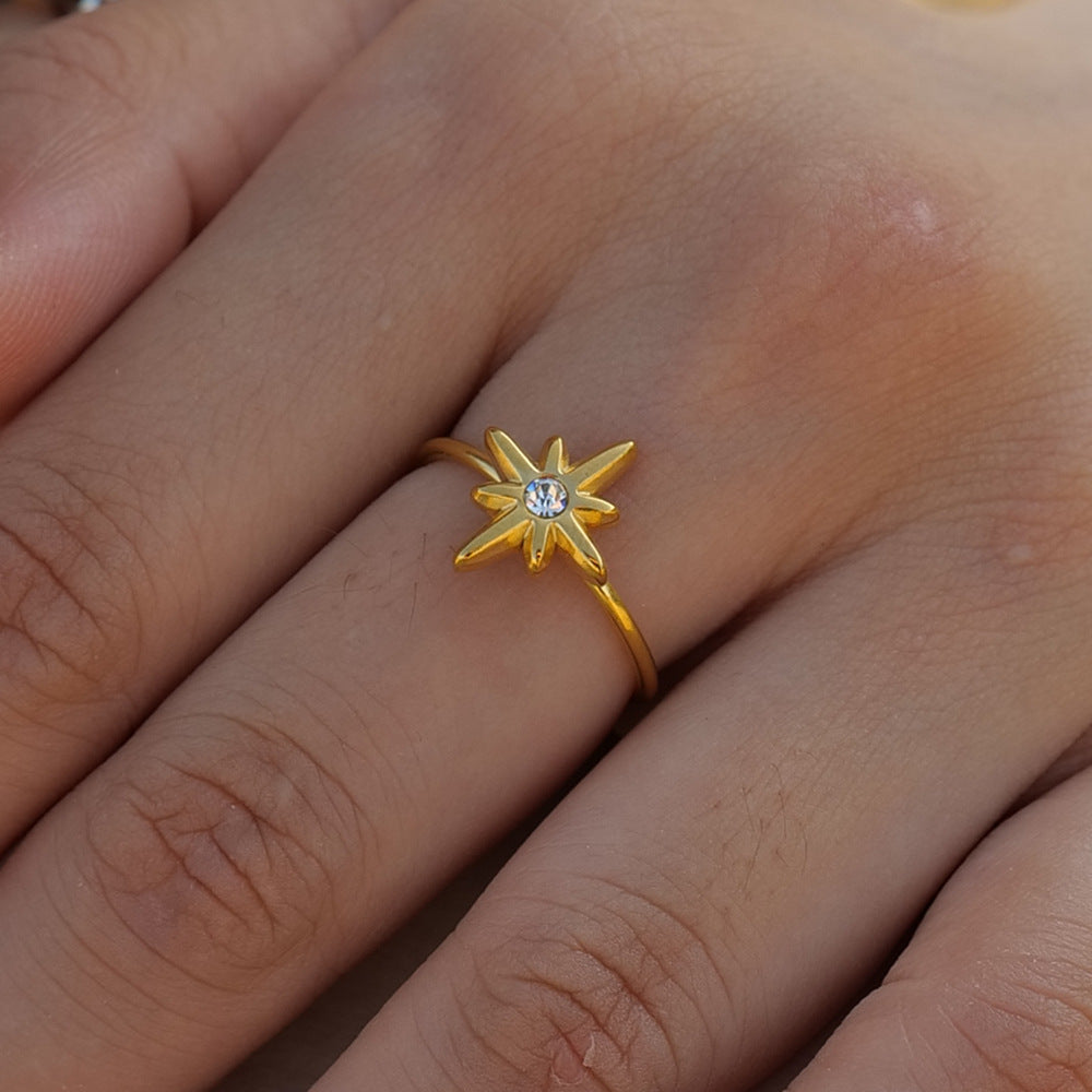 Octagram Ring Inlaid with White Diamonds