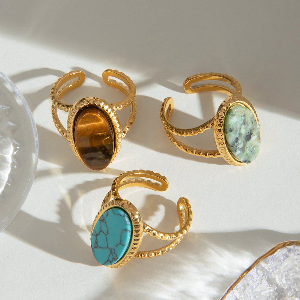 Luxury Oval Turquoise Tiger's Eye Ring (Adjustable)