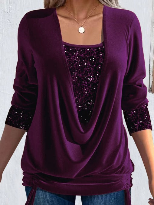 Blusa con Dettagli Luminosi e Scollo Drappeggiato