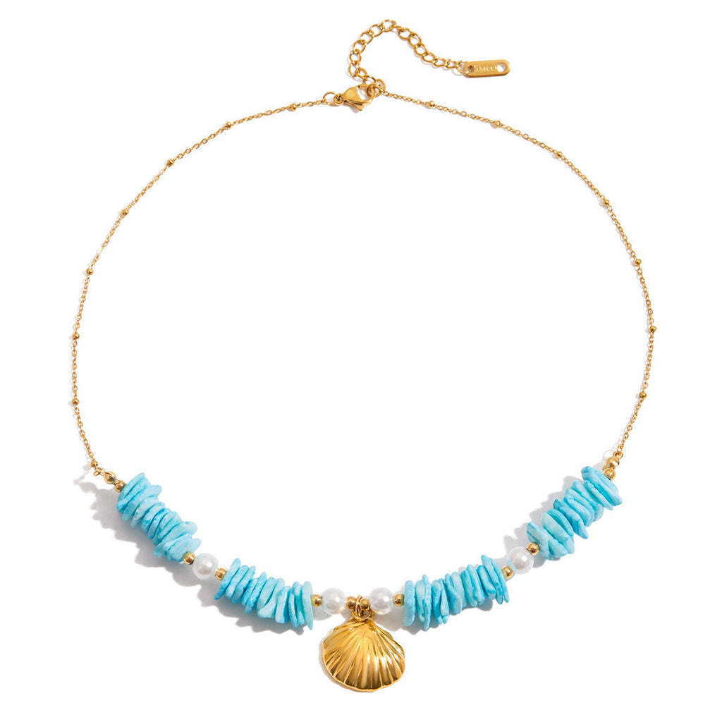 Mint Green Shell Pearl Pendant Necklace