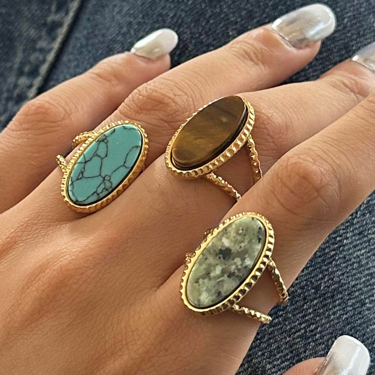 Luxury Oval Turquoise Tiger's Eye Ring (Adjustable)