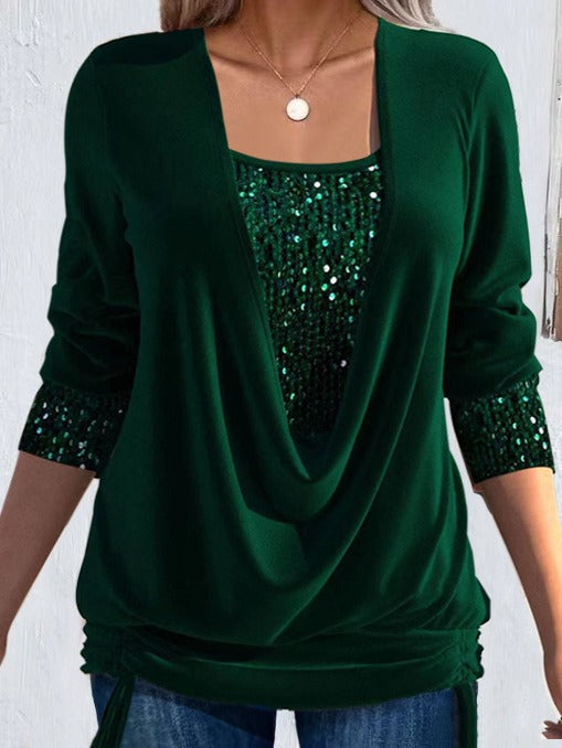 Blusa con Dettagli Luminosi e Scollo Drappeggiato