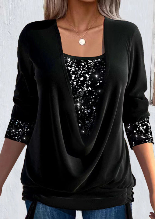 Blusa con Dettagli Luminosi e Scollo Drappeggiato