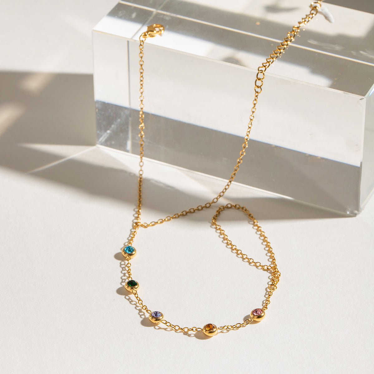 Minimalist Bracelet Inlaid with Colored Diamonds