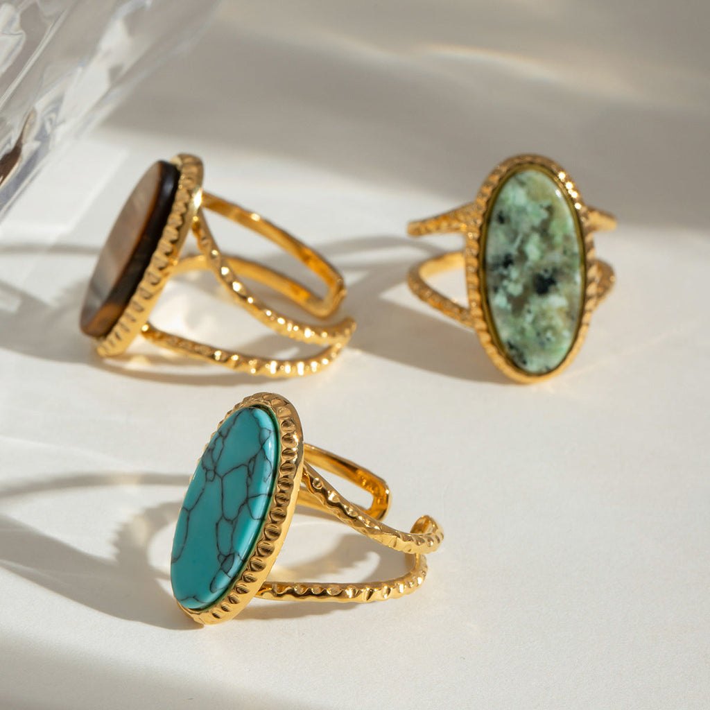 Luxury Oval Turquoise Tiger's Eye Ring (Adjustable)