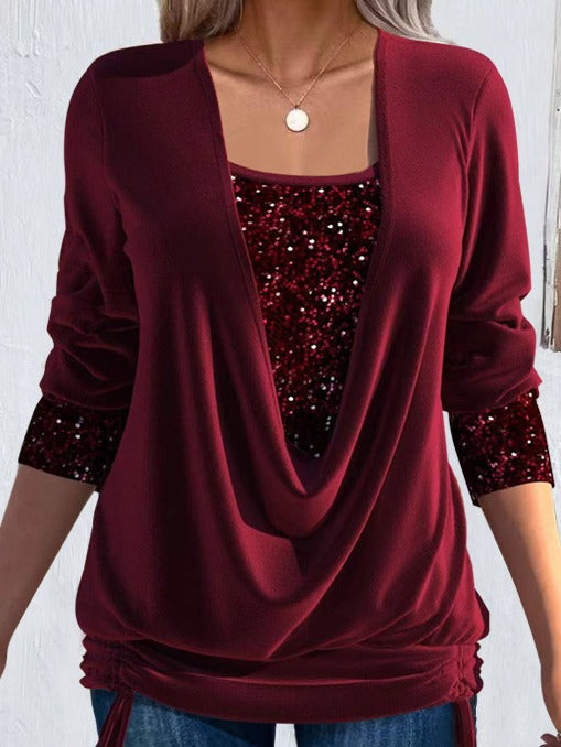 Blusa con Dettagli Luminosi e Scollo Drappeggiato