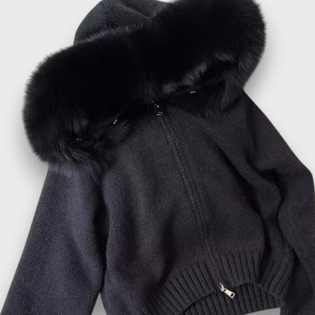 Alisanne – Giacca a maglia con zip e colletto in faux fur