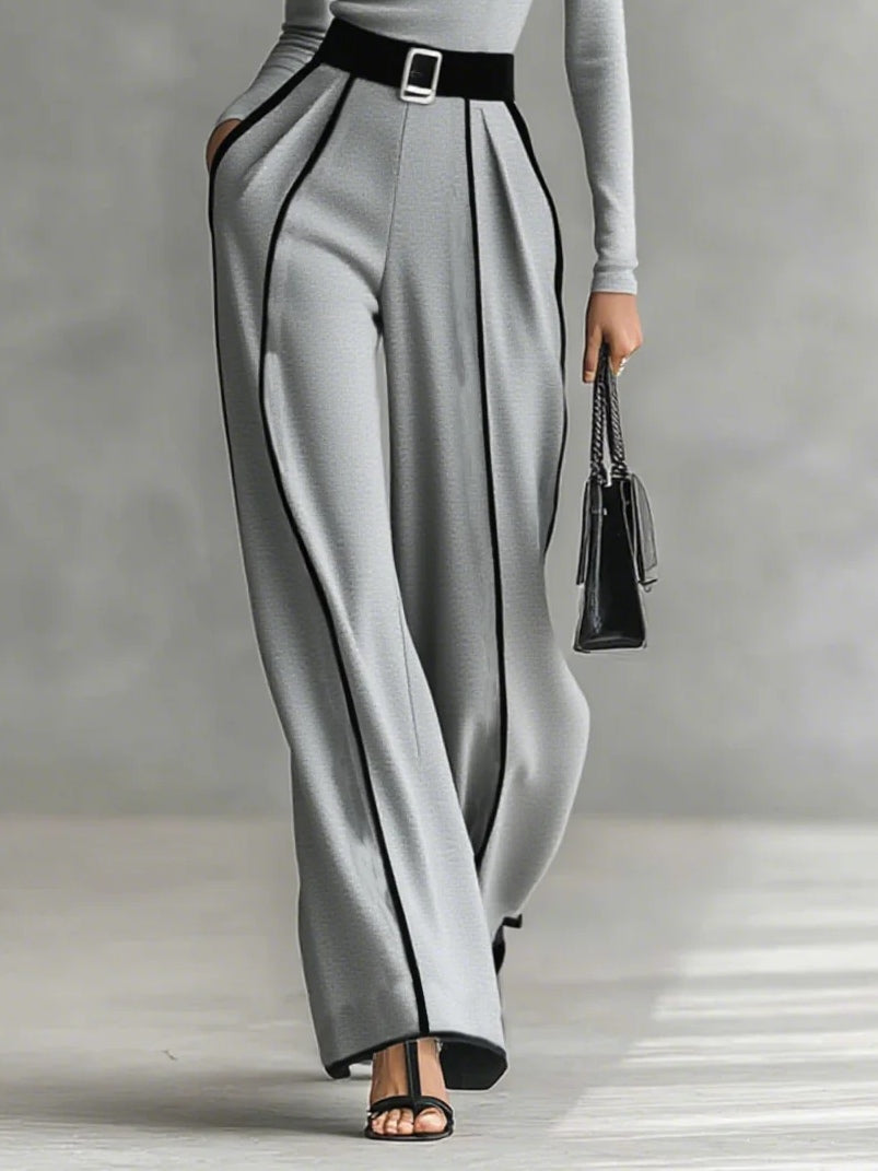 Solana - Set di Top a Collo Alto con Maniche Lunghe e Pantaloni a Gamba Larga con Cintura