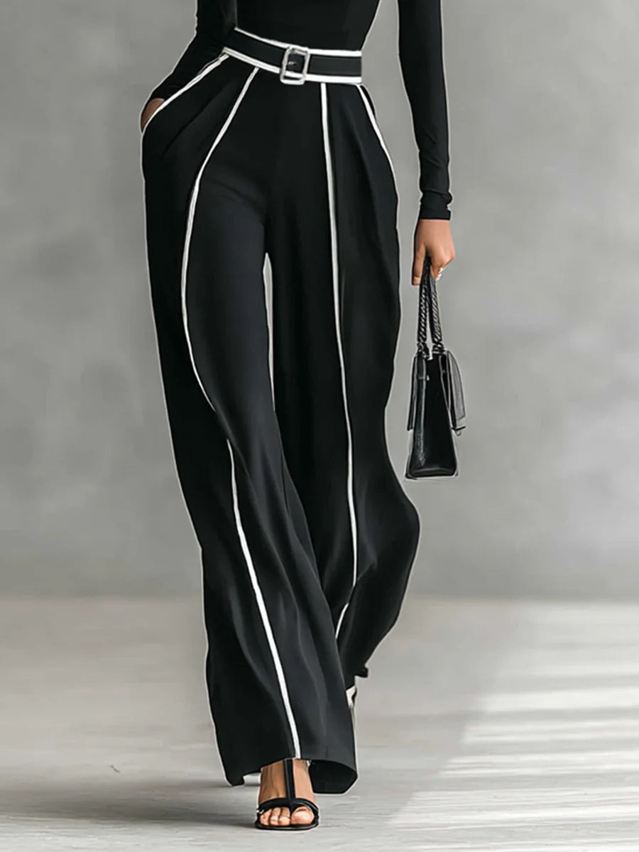 Solana - Set di Top a Collo Alto con Maniche Lunghe e Pantaloni a Gamba Larga con Cintura