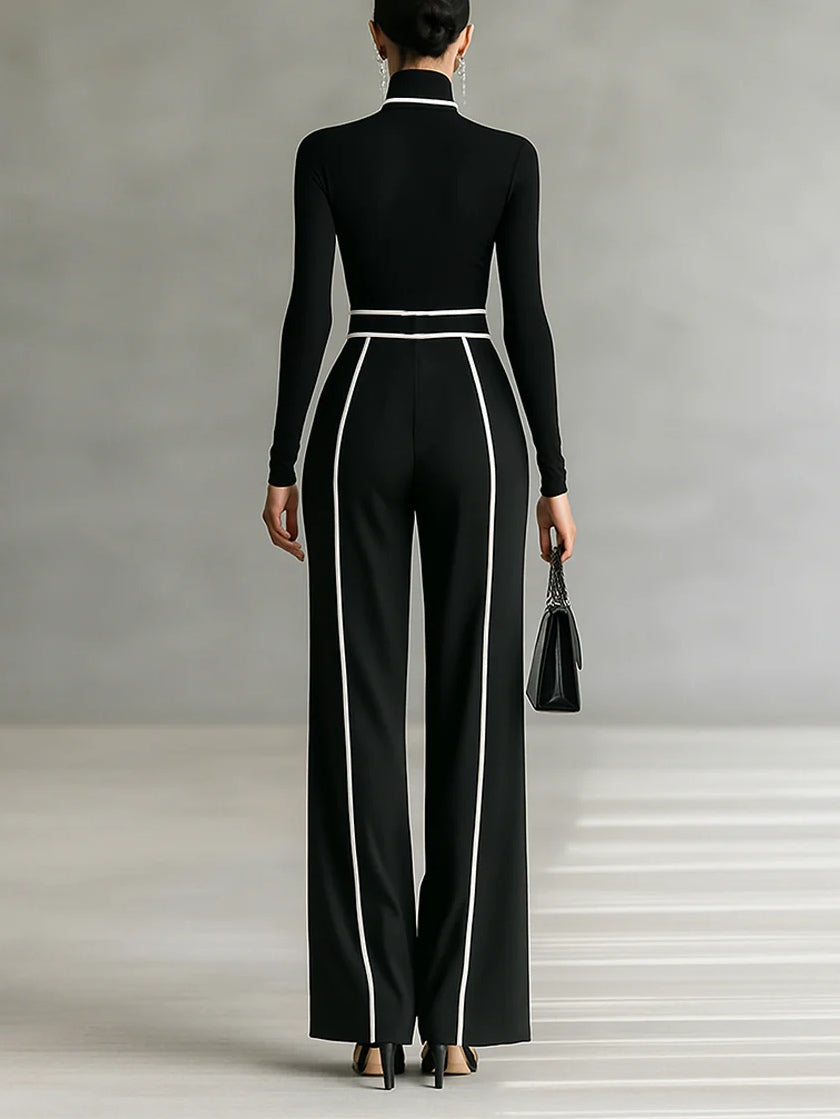 Solana - Set di Top a Collo Alto con Maniche Lunghe e Pantaloni a Gamba Larga con Cintura