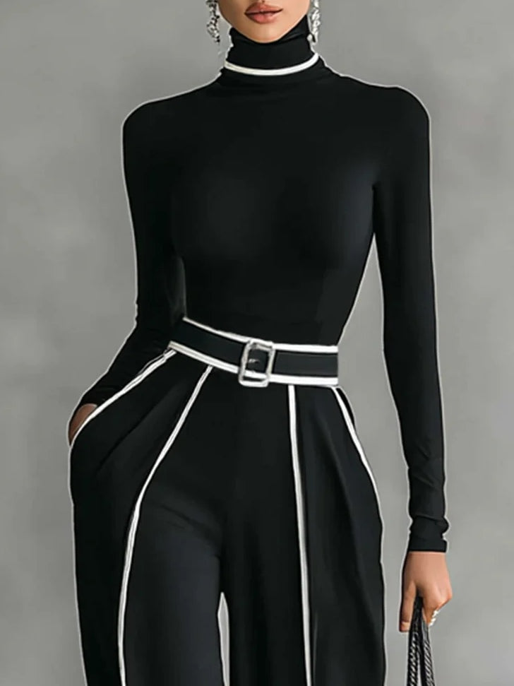 Solana - Set di Top a Collo Alto con Maniche Lunghe e Pantaloni a Gamba Larga con Cintura