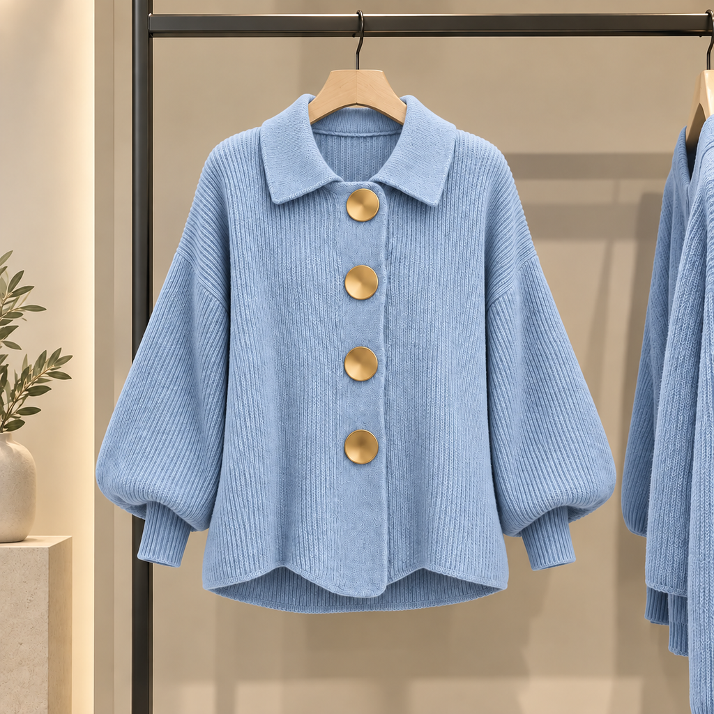 Cardigan oversize con colletto e grandi bottoni metallici