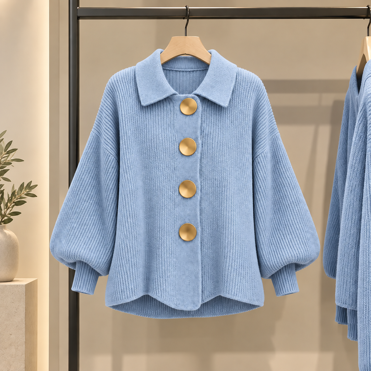 Cardigan oversize con colletto e grandi bottoni metallici