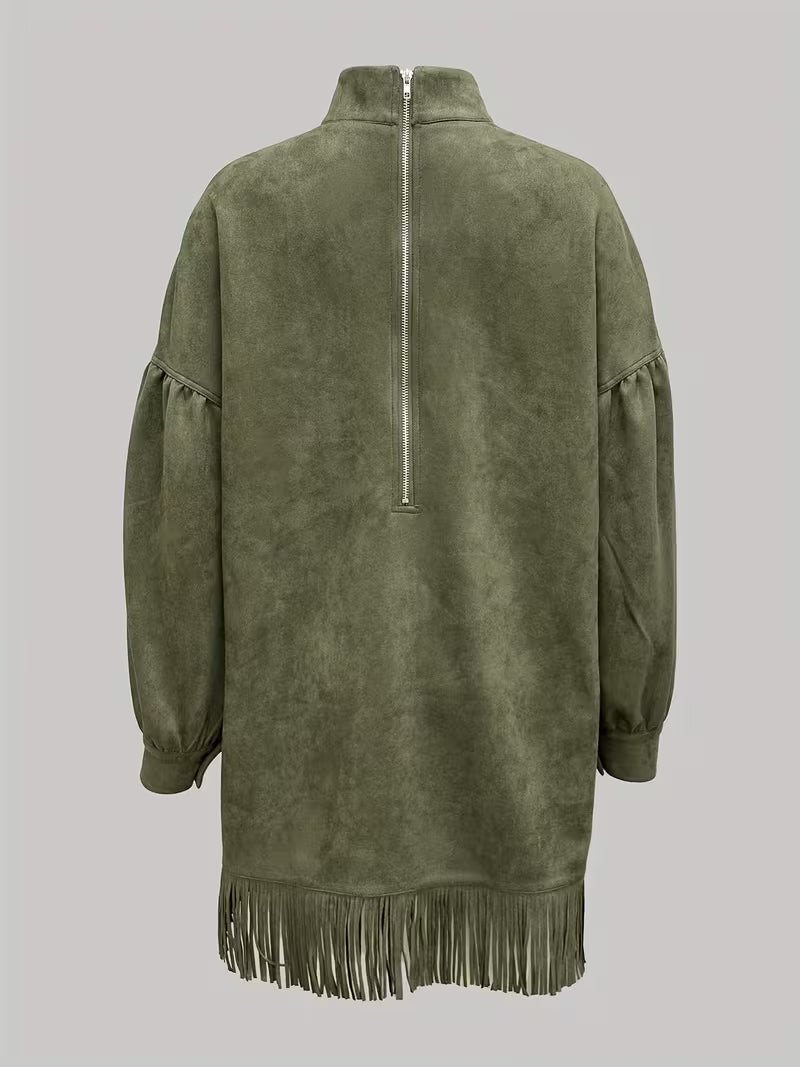 Amalia Abito in suede con collo alto e frange