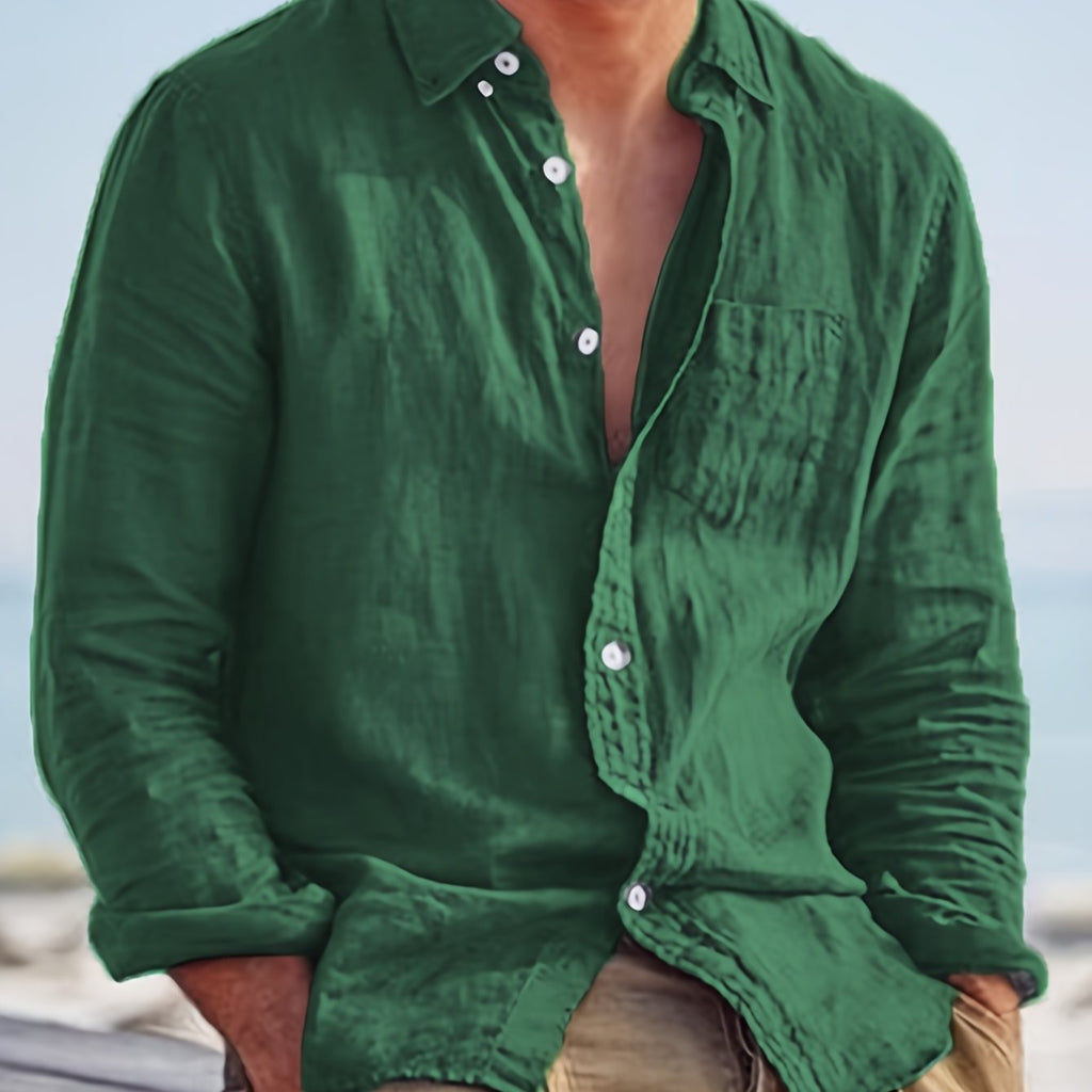 Camicia casual da uomo a maniche lunghe, alla moda, facile, comoda, trendy, tinta unita, con bottoni, adatta a tutti gli abiti, camicia a maniche lunghe