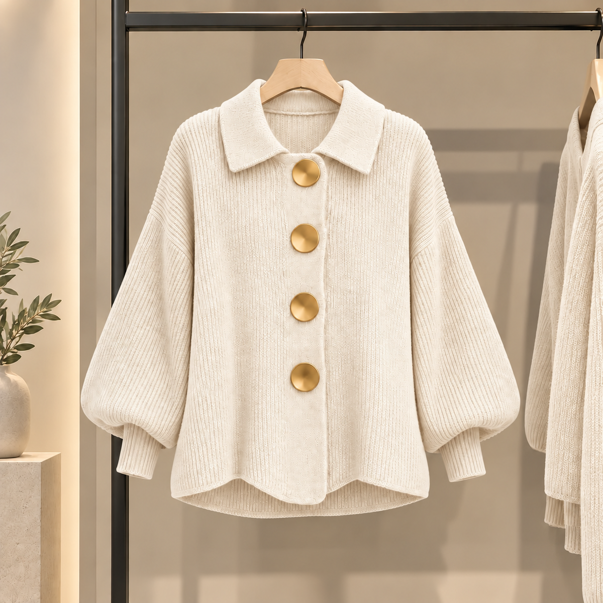 Cardigan oversize con colletto e grandi bottoni metallici