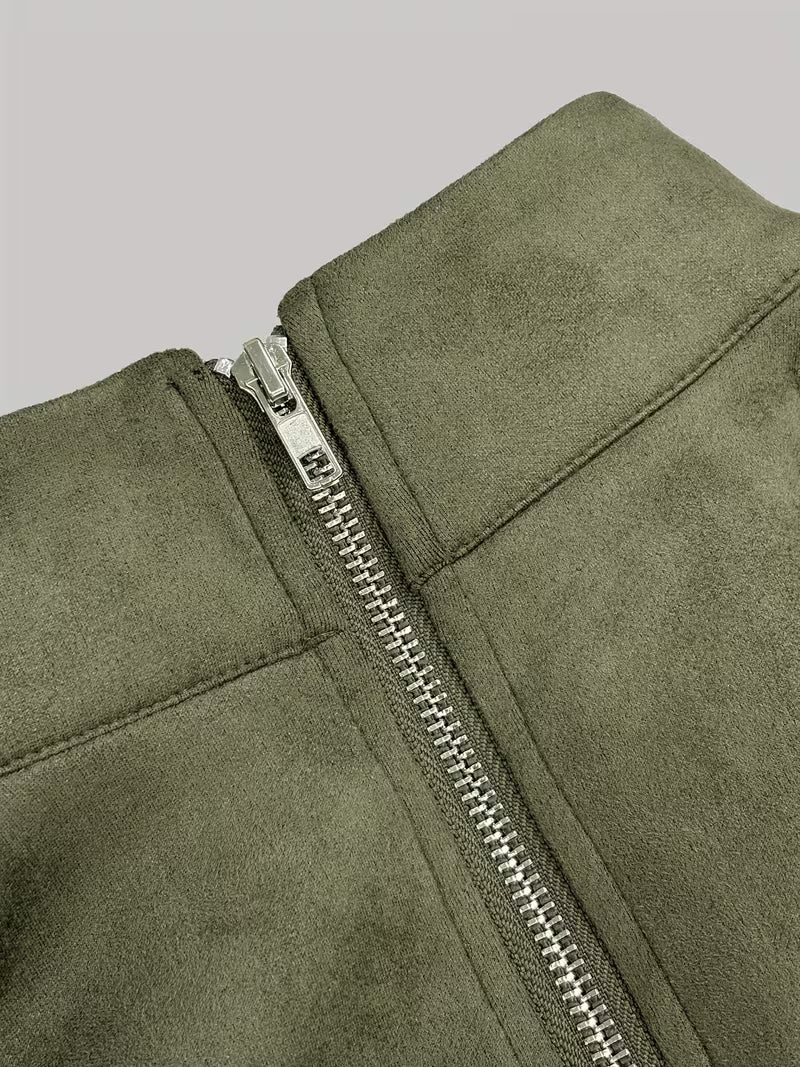 Amalia Abito in suede con collo alto e frange