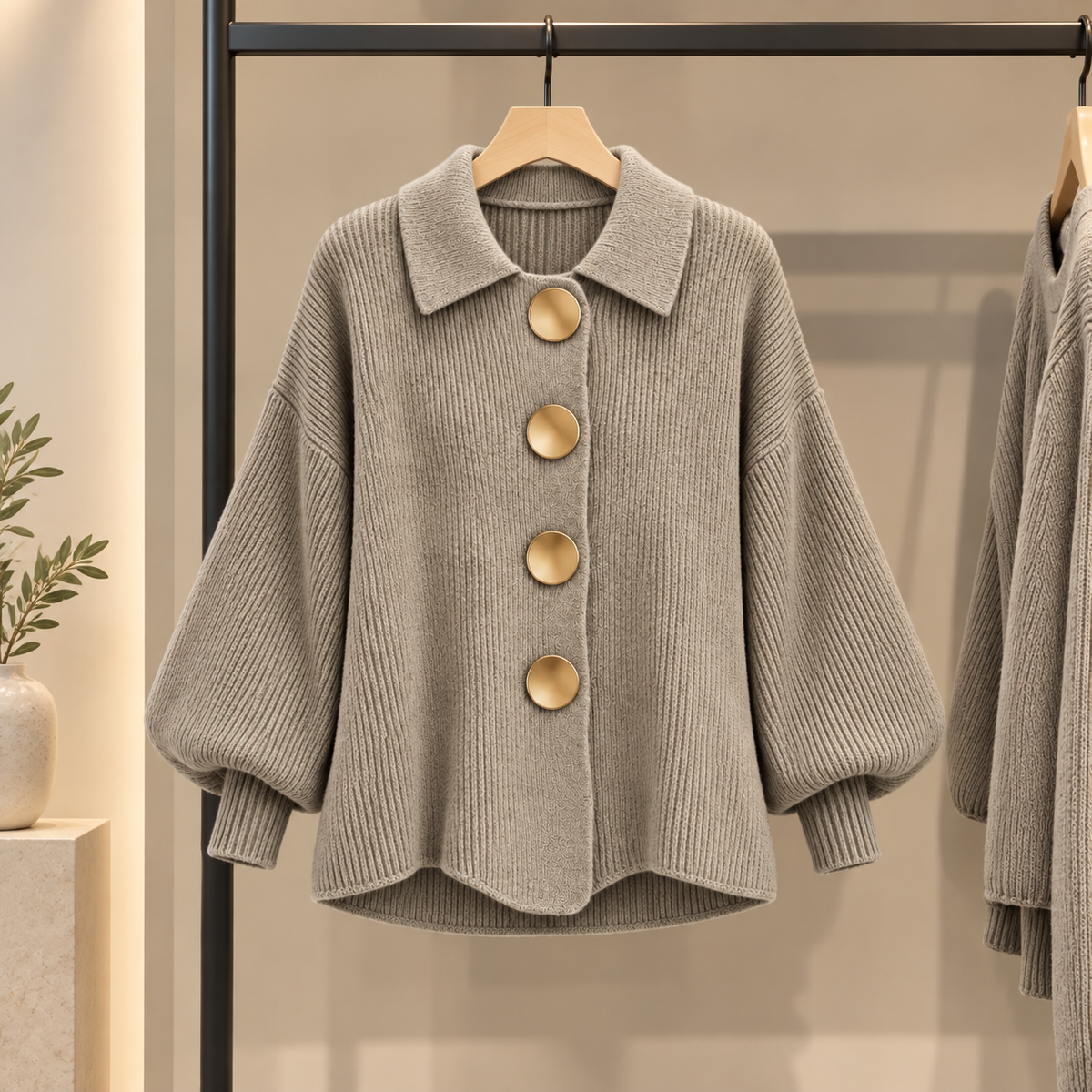 Cardigan oversize con colletto e grandi bottoni metallici