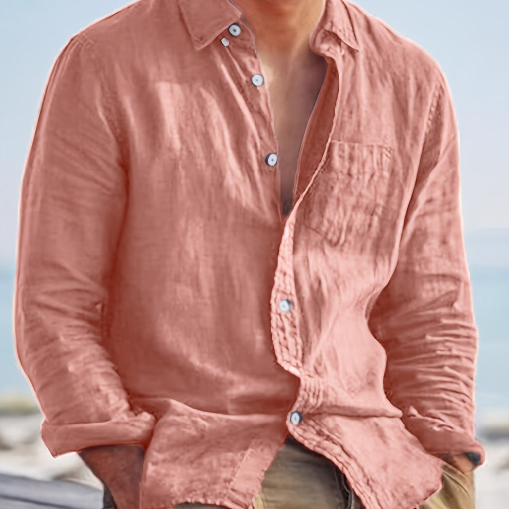 Camicia casual da uomo a maniche lunghe, alla moda, facile, comoda, trendy, tinta unita, con bottoni, adatta a tutti gli abiti, camicia a maniche lunghe