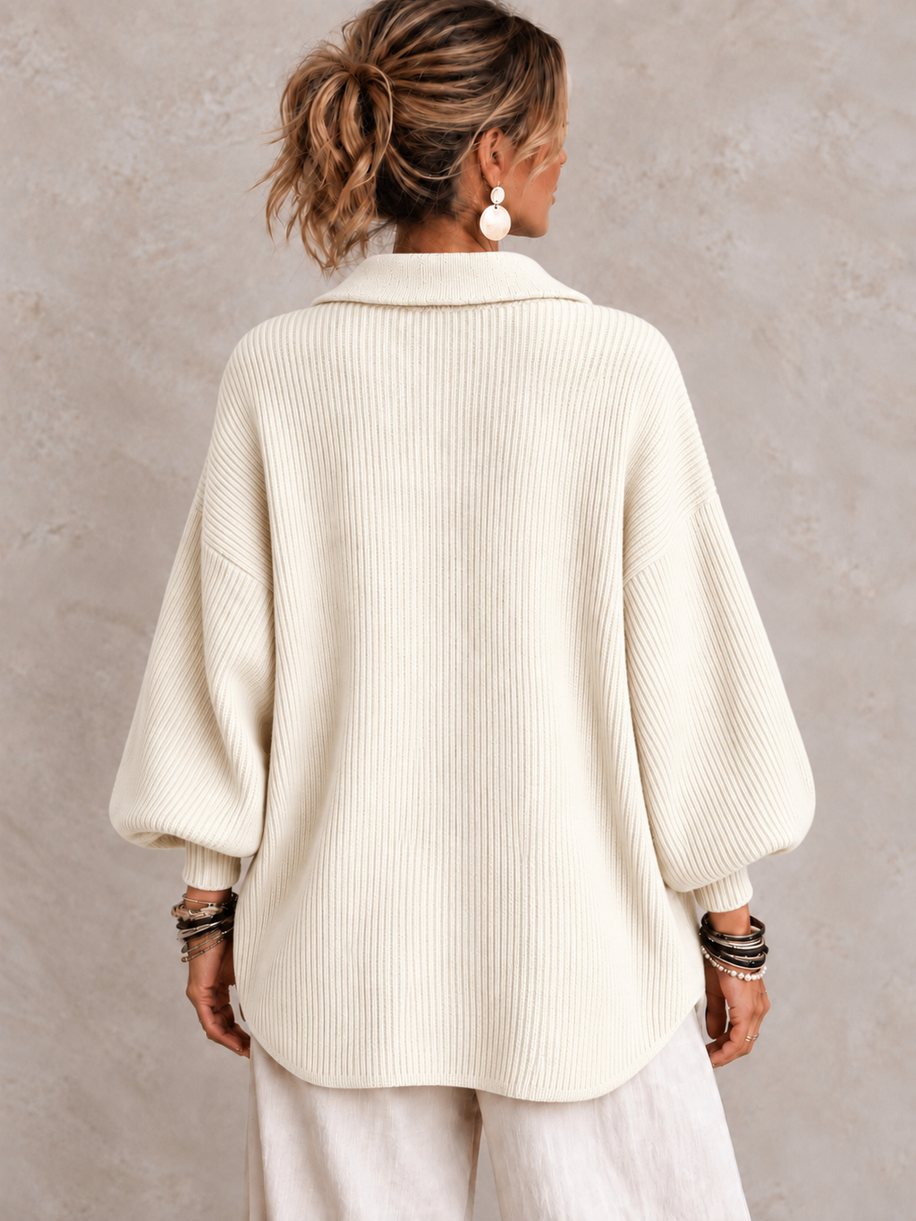 Cardigan oversize con colletto e grandi bottoni metallici