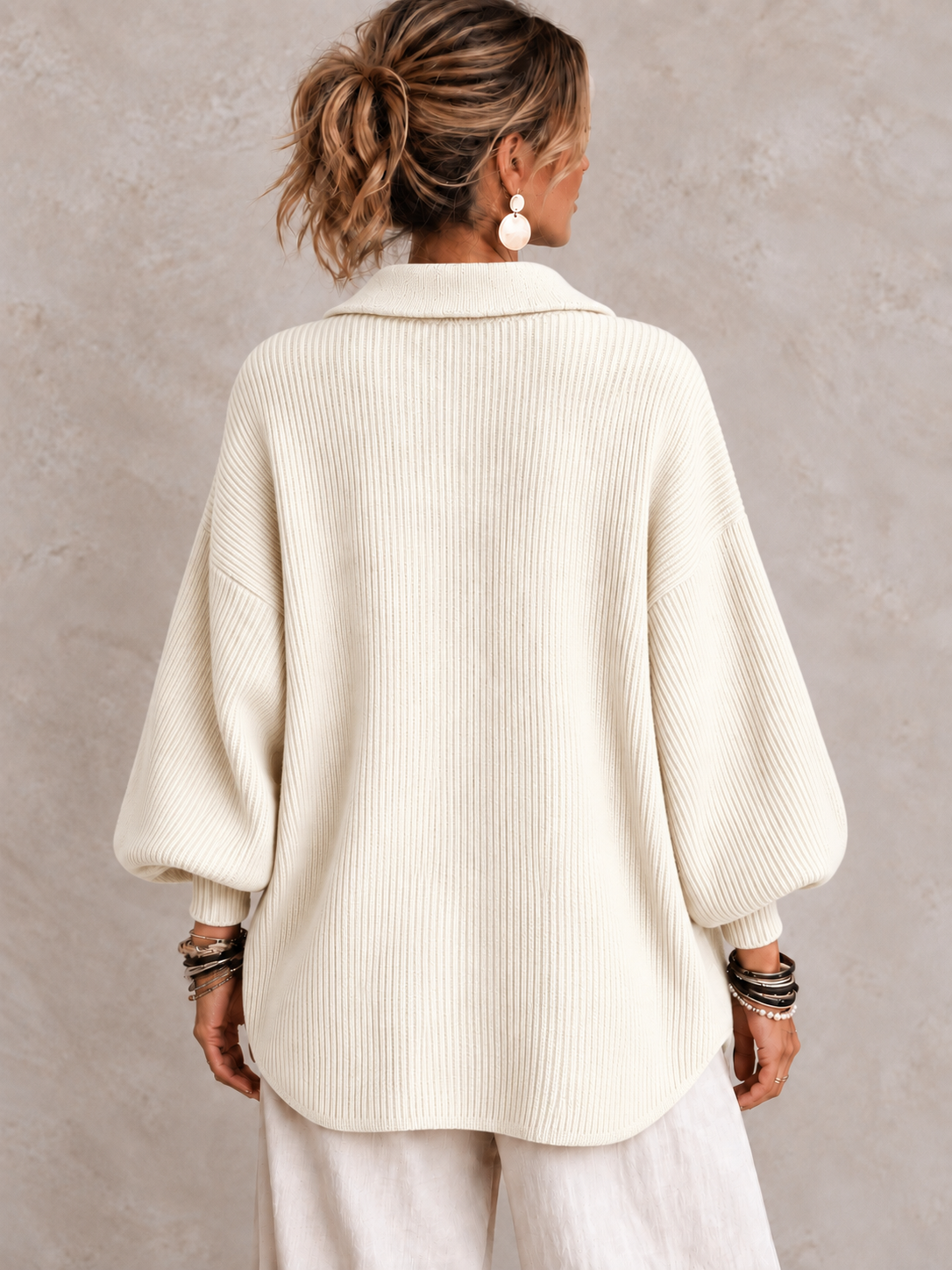Cardigan oversize con colletto e grandi bottoni metallici
