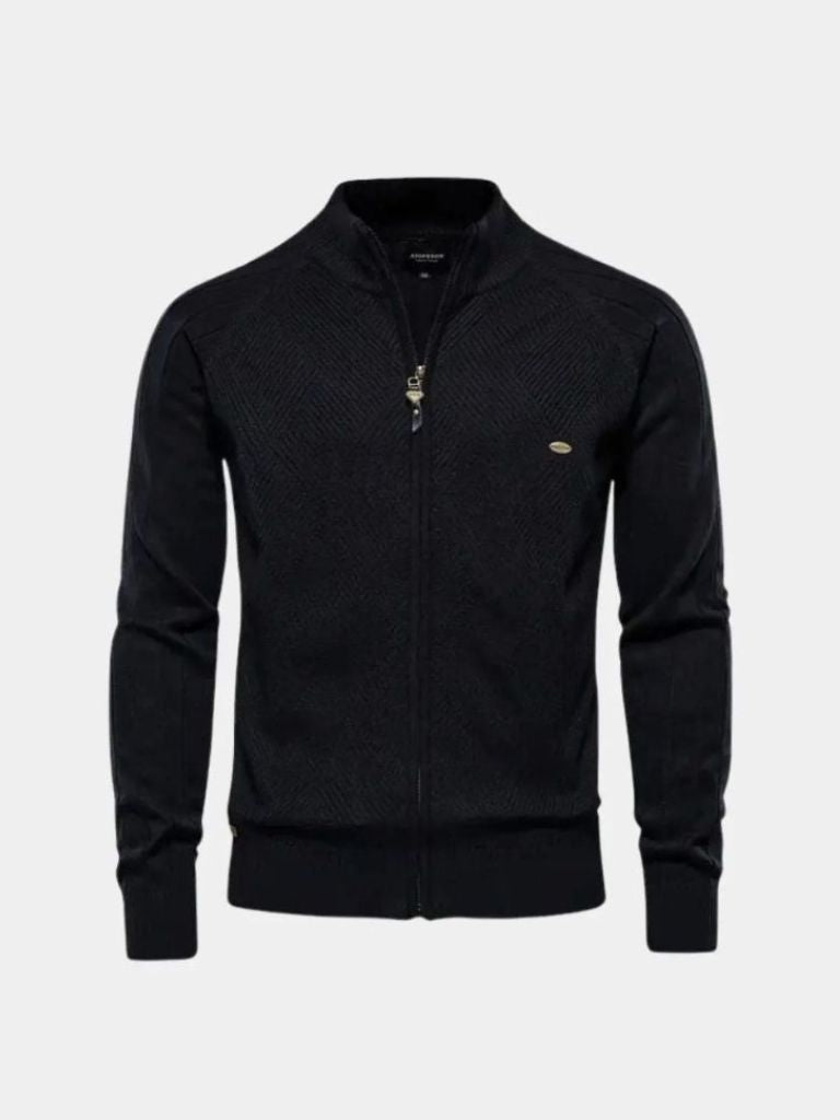 Giaccone Jacquard a Zip in Maglia Colore Unito
