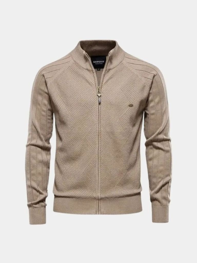 Giaccone Jacquard a Zip in Maglia Colore Unito