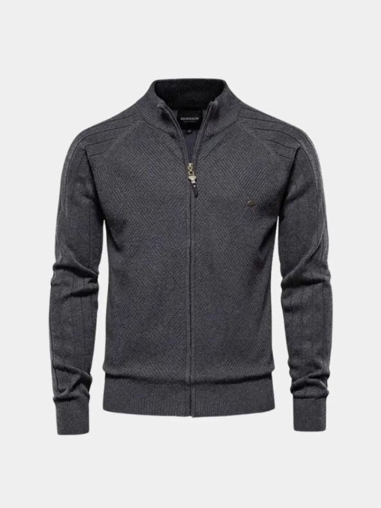 Giaccone Jacquard a Zip in Maglia Colore Unito