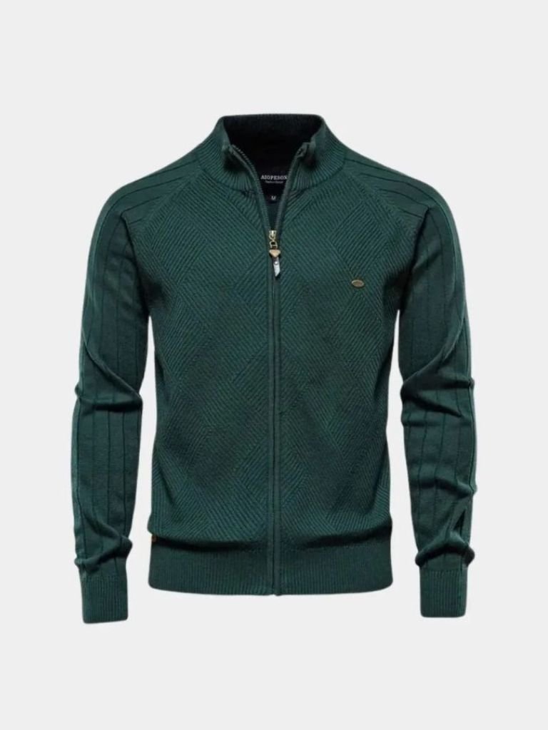 Giaccone Jacquard a Zip in Maglia Colore Unito