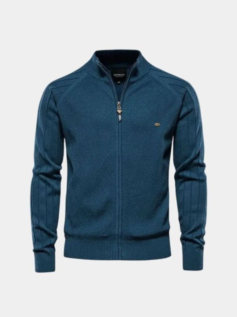 Giaccone Jacquard a Zip in Maglia Colore Unito