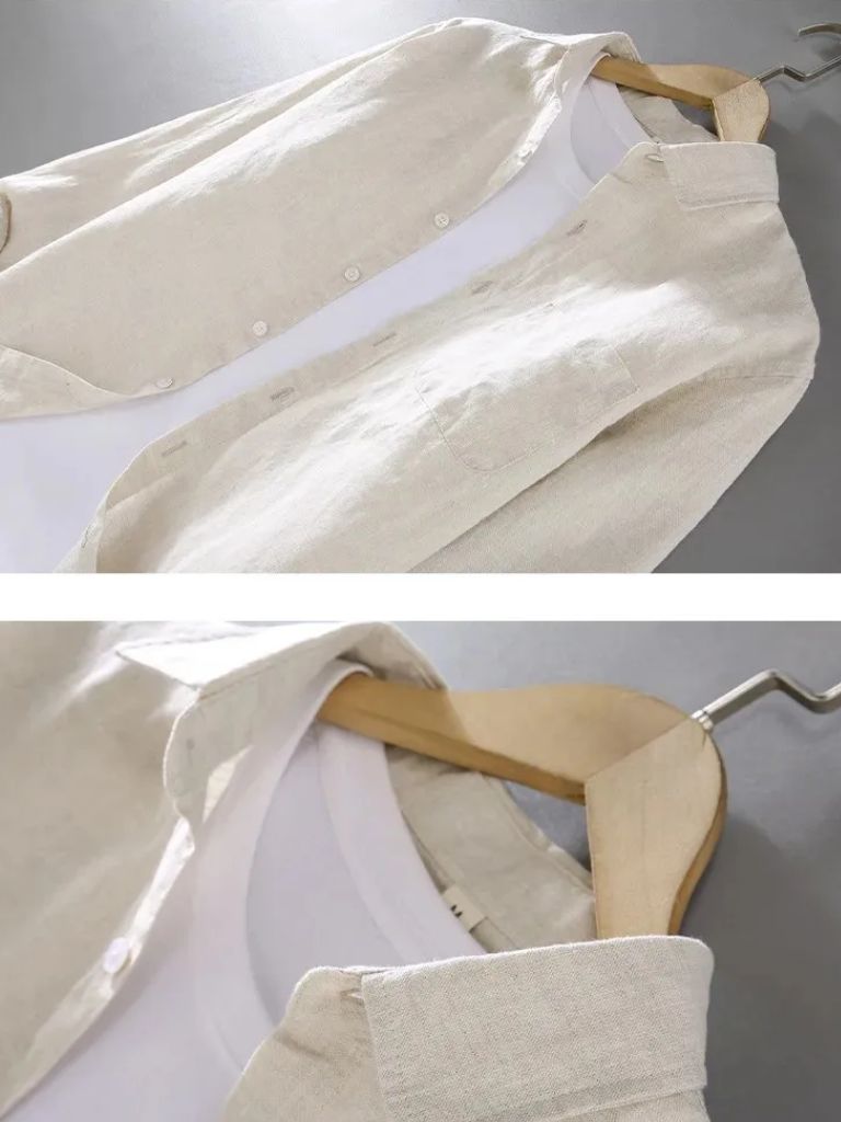 Camicia Essenziale in Lino con Maniche Lunghe